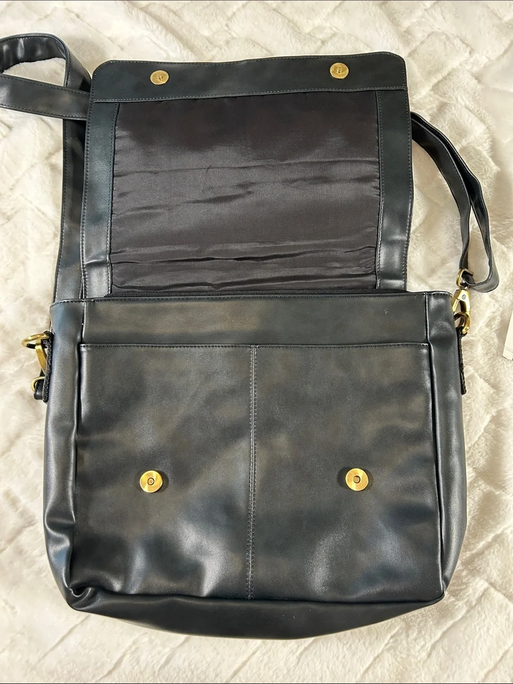 Oak Leathers Black Men's/Woman’s Vegan Leather Messenger Bag 14 x 11 x 3